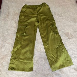 NWT Lime Green Satin Cargo Pants Stephane
